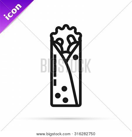 Black Line Doner Kebab Icon Isolated On White Background. Shawarma Sign. Street Fast Food Menu. Vect