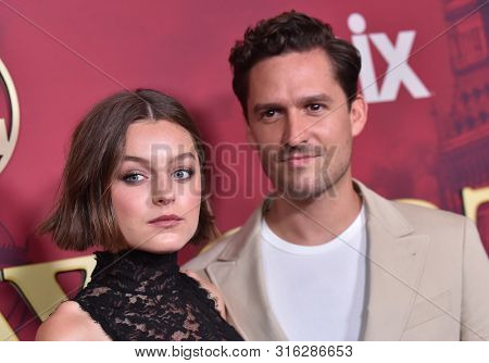 LOS ANGELES - JUL 24:  Emma Corrin and Ben Aldridge arrives for the Epix's 'Pennyworth' Los Angeles Premiere on July 24, 2019 in Hollywood, CA                