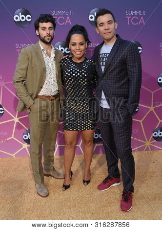 LOS ANGELES - AUG 05:  Jack Falahee, Tegan Price and Conrad Ricamora arrives for the ABC's Summer TCA All Star Party on August 05, 2019 in West Hollywood, CA                