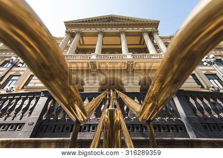 Rio De Janeiro, Brazil - July 28, 2019: Natioal Library Building In City Downtown, Built More Than T
