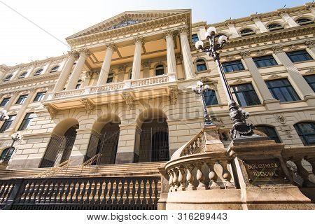 Rio De Janeiro, Brazil - July 28, 2019: Natioal Library Building In City Downtown, Built More Than T