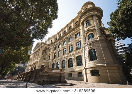 Rio De Janeiro, Brazil - July 28, 2019: Natioal Library Building In City Downtown, Built More Than T