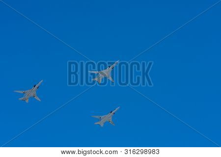 Moscow, Russia - May 09, 2014: Tu-22m Soviet Long-range Supersonic Missile Bomber With A Variable Sw