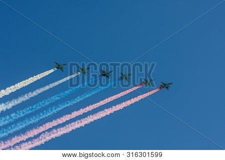 Moscow, Russia - May 09, 2014: Su-25 Soviet And Russian Attack Aircraft, Armored Subsonic Military A