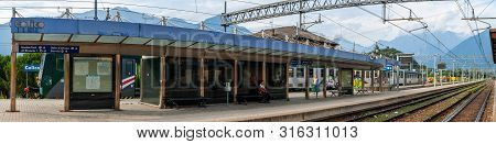 Colico, Italy - July 21, 2019. Platform At Local Italian Train Station On The Railway. Panorama