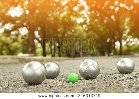 Petanque Balls In The Playing Field.
