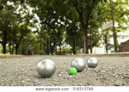 Petanque Balls In The Playing Field.