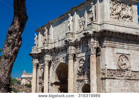The Arch Of Constantine A Triumphal Arch In Rome, Situated Between The Colosseum And The Palatine Hi