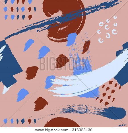 Pastel Brush Stokes Seamless Pattern Vector Background. Abstract Ornament.