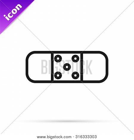 Black Line Bandage Plaster Icon Isolated On White Background. Medical Plaster, Adhesive Bandage, Fle