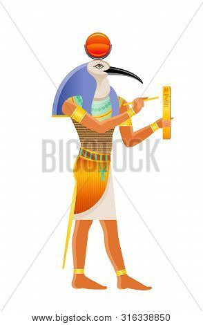 Ancient Egyptian God Thoth. Deity With Ibis Head. God Of Wisdom, Writing, Hieroglyphs, Science, Magi