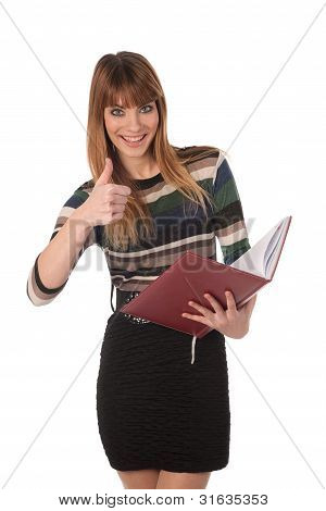 Young Cute Business Woman With A Book In Her Hands