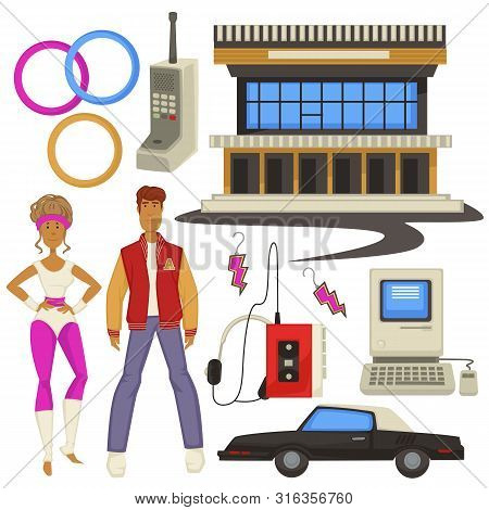 1980s Style Fashion And Technologies, Epoch Symbols, Man And Woman