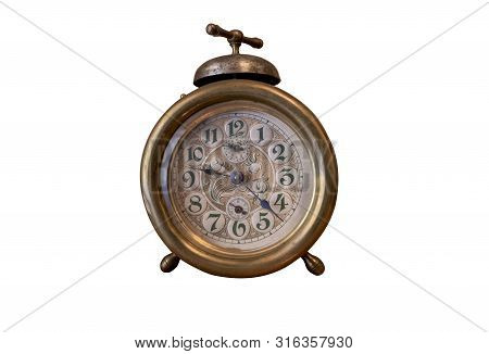 Old Alarm Clock With Bell On The Top, Isolated