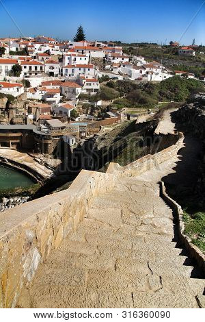 Azenhas Do Mar, Sintra, Lisbon, Portugal- March 19, 2019: Beautiful Azenhas Do Mar Village Perspecti