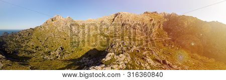 Panoramic Landscape. Hairpin Turn Road Ma-2141 Between Rocky Mountains. Way To Sa Calobra Beach, Pal
