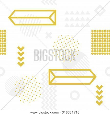 Abstract Geometric Seamless Patternt Of Various Symbols In Memphis Style. Retro Funky Graphic, 90s T