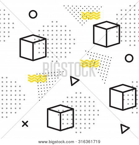 Abstract Geometric Seamless Patternt Of Various Symbols In Memphis Style. Retro Funky Graphic, 90s T