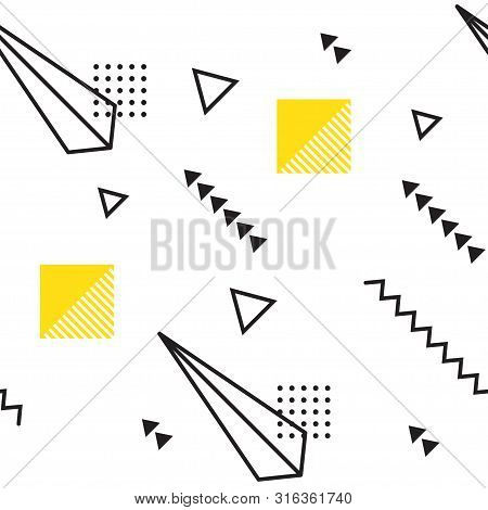 Abstract Geometric Seamless Patternt Of Various Symbols In Memphis Style. Retro Funky Graphic, 90s T