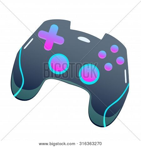 Dark Color Gamepad, Flat Vector Joypad, Modern Design Isolated Illustration With Pink And Blue Color
