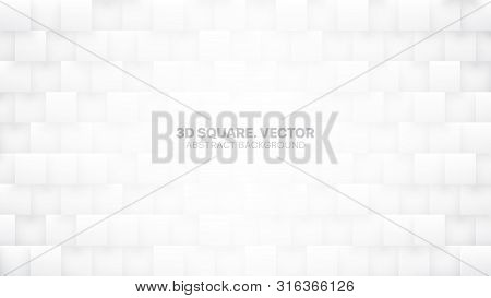 3d Vector Square Blocks Technologic White Abstract Background. Three Dimensional Science Conceptual 