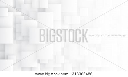 Conceptual 3d Vector Different Size Tetragons Technologic White Abstract Background. Science Technol