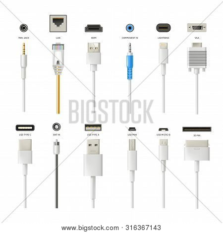 Plugs And Wires Isolated Icons, Connectors, Modern Technologies