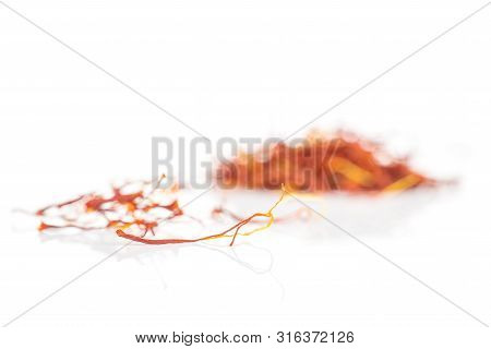 Lot Of Whole Bright Dry Shaffron Thread One In Focus Isolated On White Background