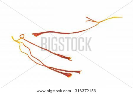Group Of Two Whole Dry Shaffron Thread Flatlay Isolated On White Background