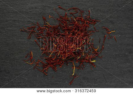 Lot Of Whole Dry Shaffron Thread Heap Flatlay On Grey Stone