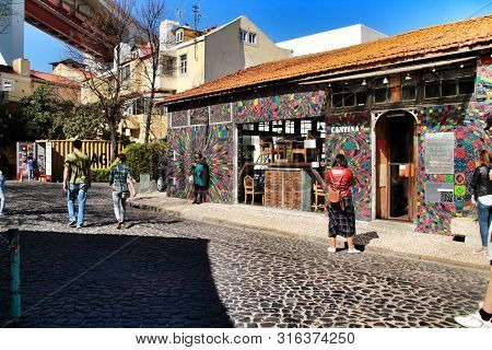 Lisbon, Portugal- March 16, 2019: Creative And Cultural Area In Lisbon Called Lx Factory Where Touri