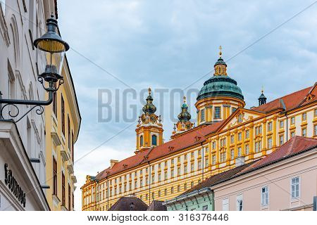 Melk Abbey, German: Stift Melk. Benedictine Abbey Above The Town Of Melk In Lower Austria, Austria