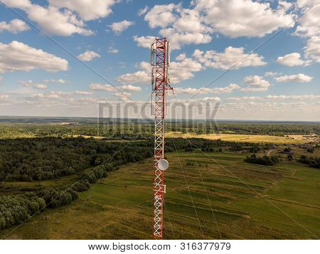 Cell Tower In The Forest, View From The Drone
