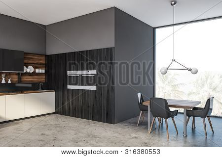 Gray And Wooden Kitchen Corner With Table
