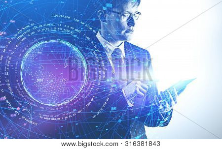 Businessman With Tablet, Internet Interface