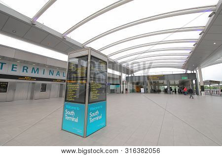 London England - May 31, 2019: Unidentified People Travel At Gatwick Airport London England.