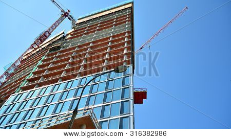 Warsaw, Poland. 9 August 2019. Construction Of The Widok Towers Office Building.