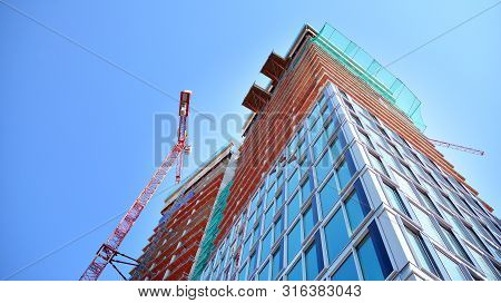 Warsaw, Poland. 9 August 2019. Construction Of The Widok Towers Office Building.