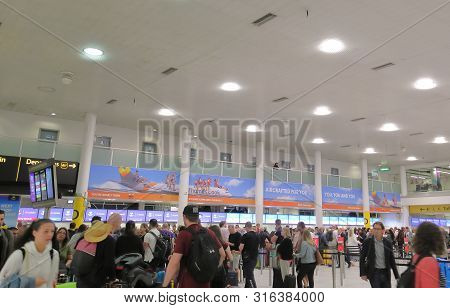 London England - May 31, 2019: Unidentified People Travel At Gatwick Airport London England.