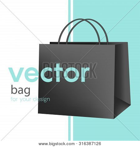 Blank Paper Luxury Gift Package In Black With Handle Mockup 3d Realistic Vector Illustration Isolate