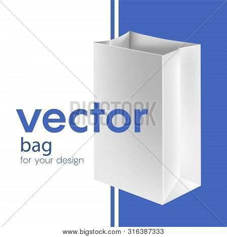 Blank Paper Luxury Gift Package In White With Handle Mockup Realistic Vector Illustration Isolated O