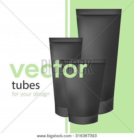 Black Realistic Tube. For Cosmetics, Ointments, Cream, Tooth Paste, Glue Vector