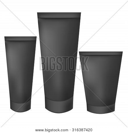 Black Realistic Tube. For Cosmetics, Ointments, Cream, Tooth Paste. Elements. Rasterized Copy