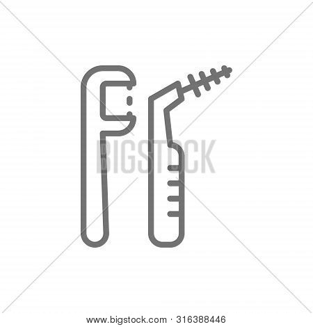 Flosser, Dental Floss Line Icon. Isolated On White Background