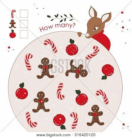 Christmas Mini Game For Kids - Help The Deer To Count The Gingerbread, Candy And Berries