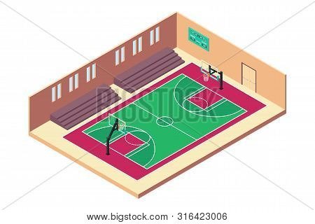 A Vector Illustration Of Isometric Basketball Indoor Court