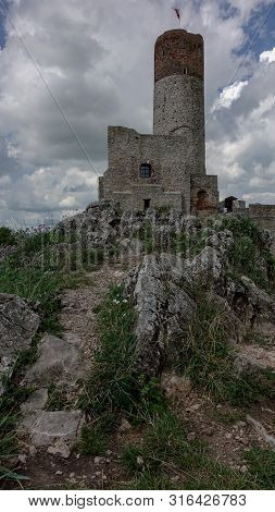 One Tower Of Ruined Castle In Checiny, Poland