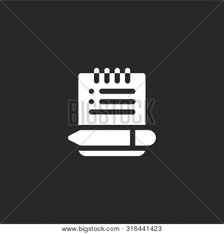 Notes Icon. Notes Icon Vector Flat Illustration For Graphic And Web Design Isolated On Black Backgro