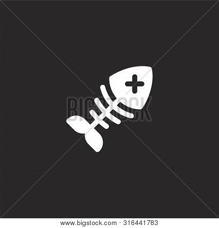 Fishbone Icon. Fishbone Icon Vector Flat Illustration For Graphic And Web Design Isolated On Black B