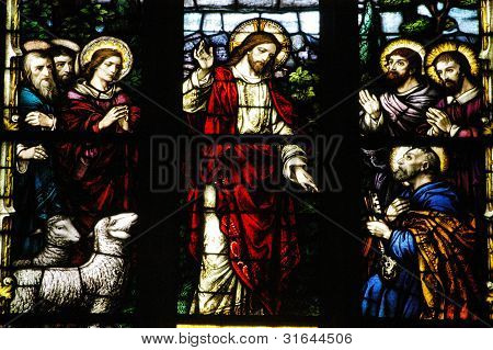Stained glass window details. Saint Michael church, Cluj Napoca (Kolozsvar), Romania